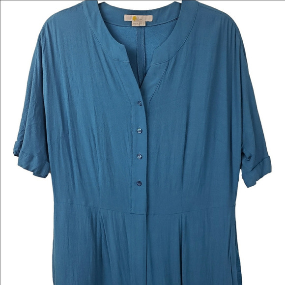 Boden Teal Jumpsuit Size 10R Short Sleeve Wide Leg Pockets Casual Contemporary - Picture 3 of 10